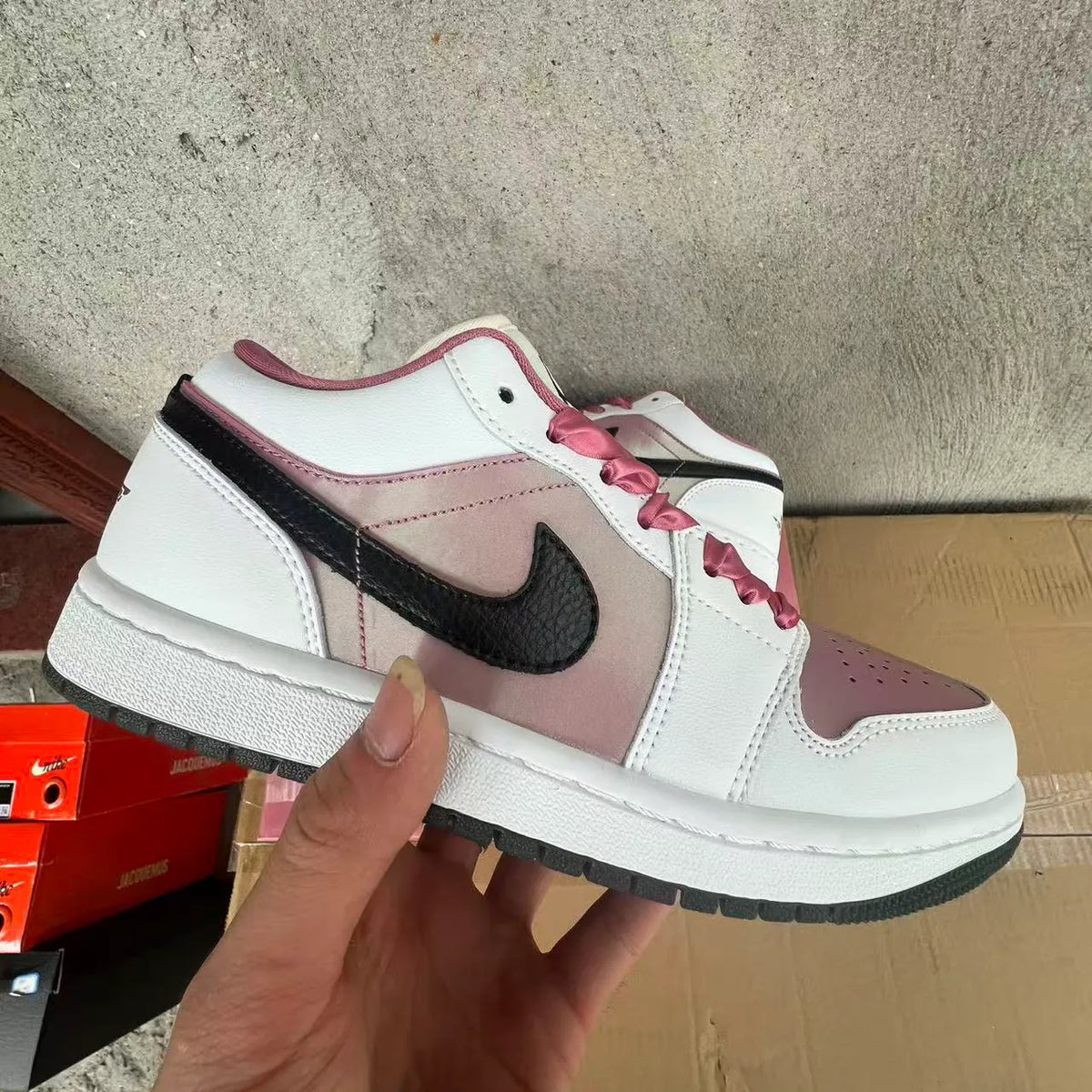 AJ 1 Low SE White Black Desert Berry Shoes Sneakers – nk0005310 image 11
