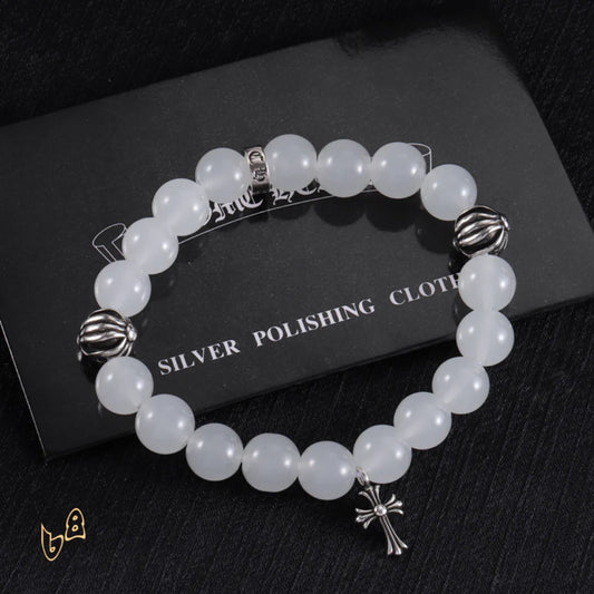 CH White Beaded Cross Bracelet - CH0078 image 2