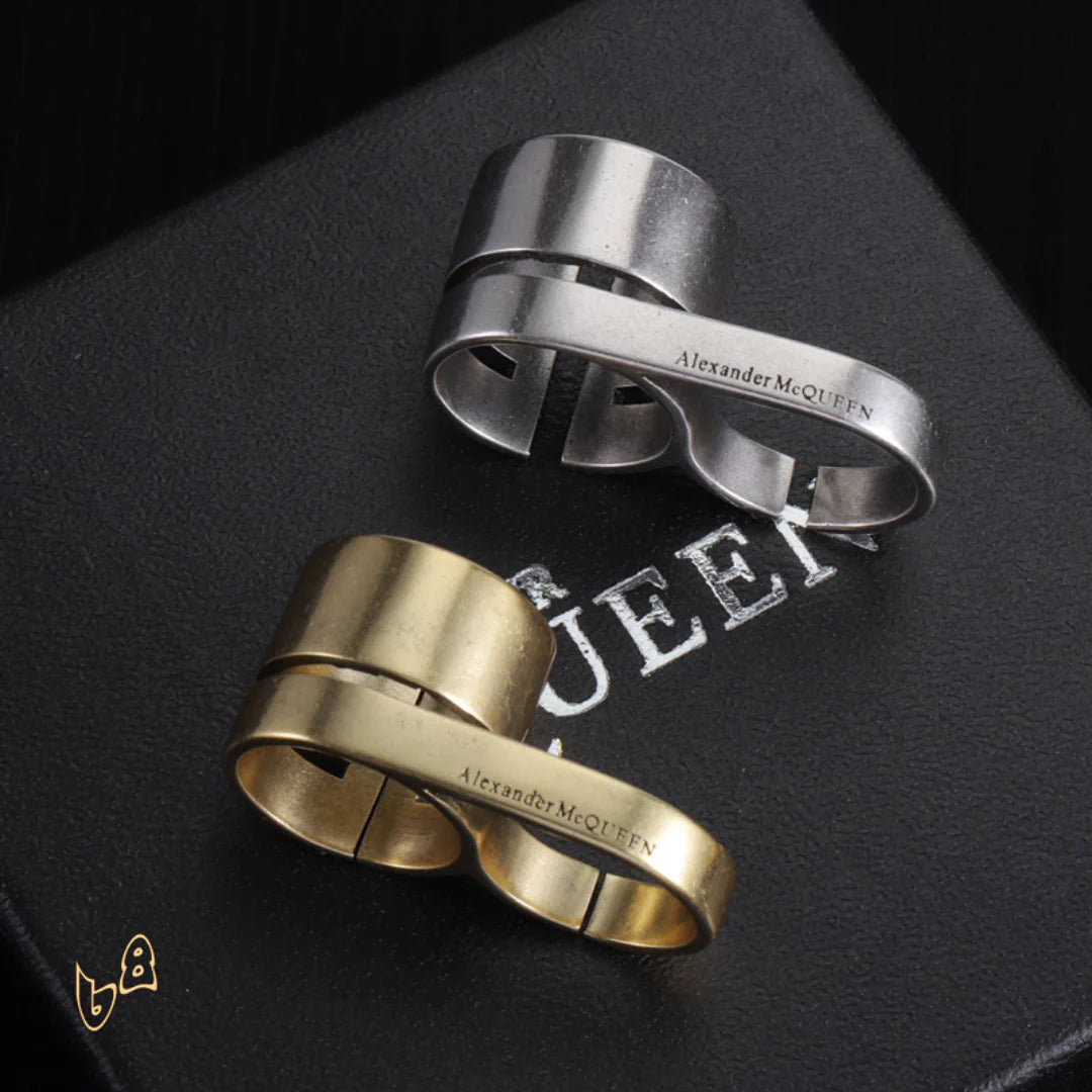 McQueen Double Logo-Engraved Antiqued Ring - MCQ0013 image 1