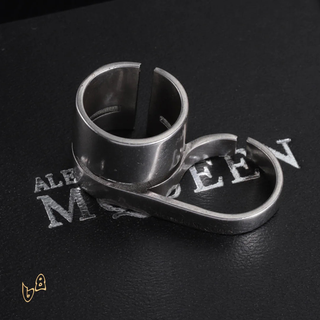 McQueen Double Logo-Engraved Antiqued Ring - MCQ0013 image 3