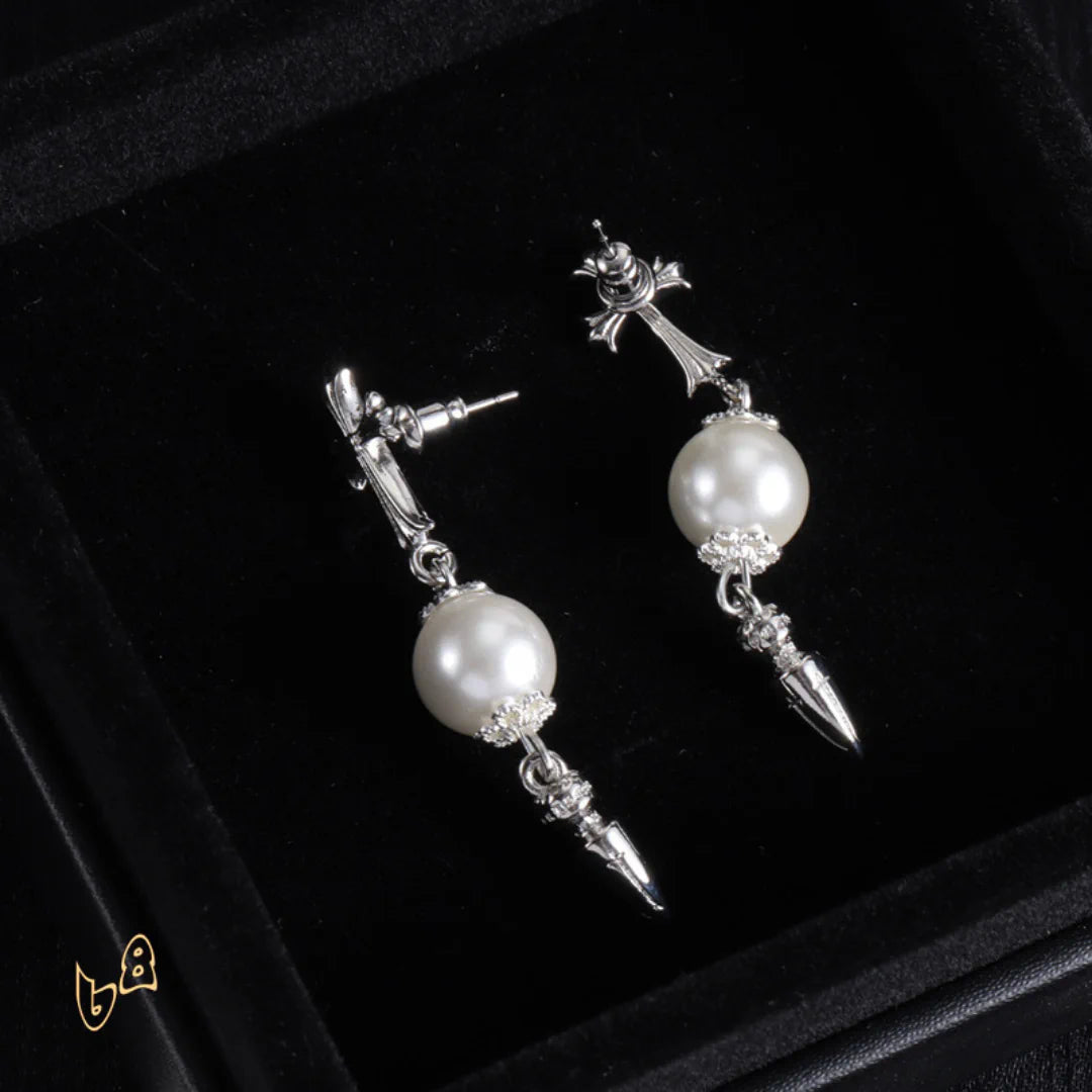 CH Cross Pearl Dangle Earrings - CH0167 image 0
