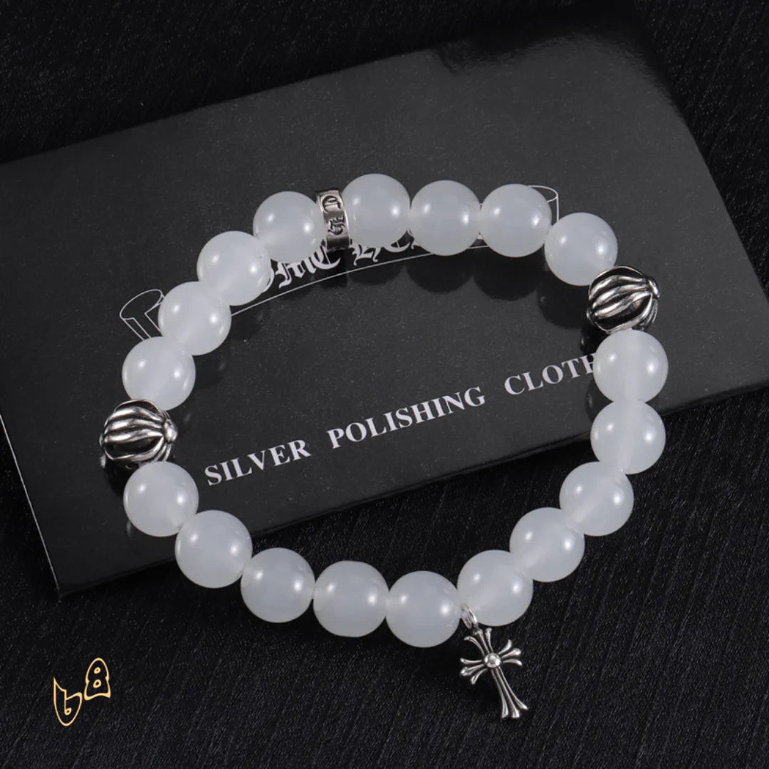 CH White Beaded Cross Bracelet - CH0078 image 2