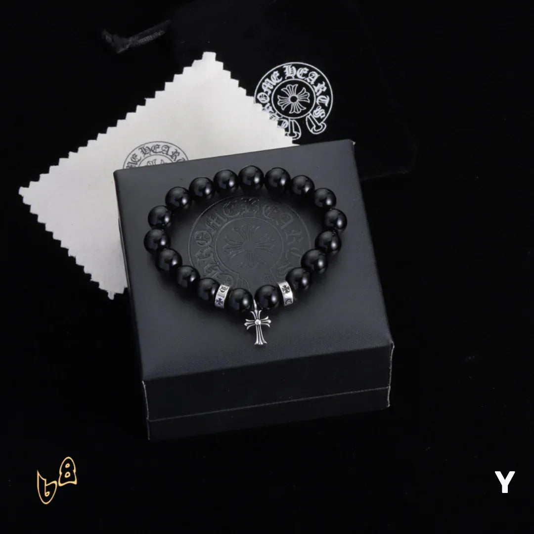 CH Beaded Cross Bracelet - CH0070 - Black image