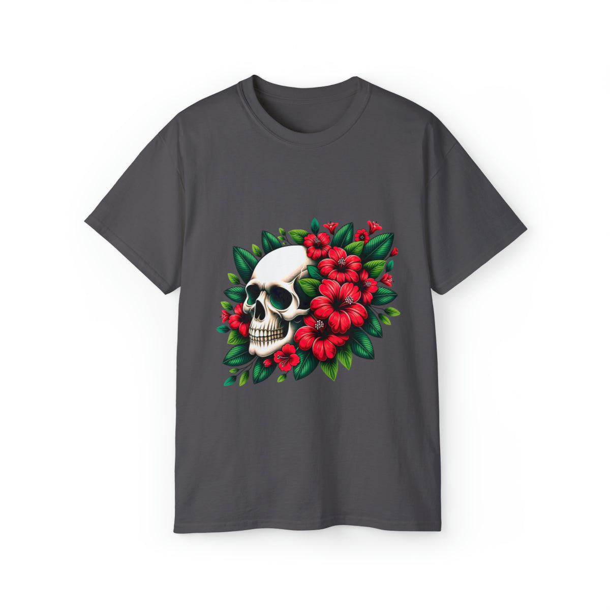 Flower Skull T-Shirt - Charcoal, S image