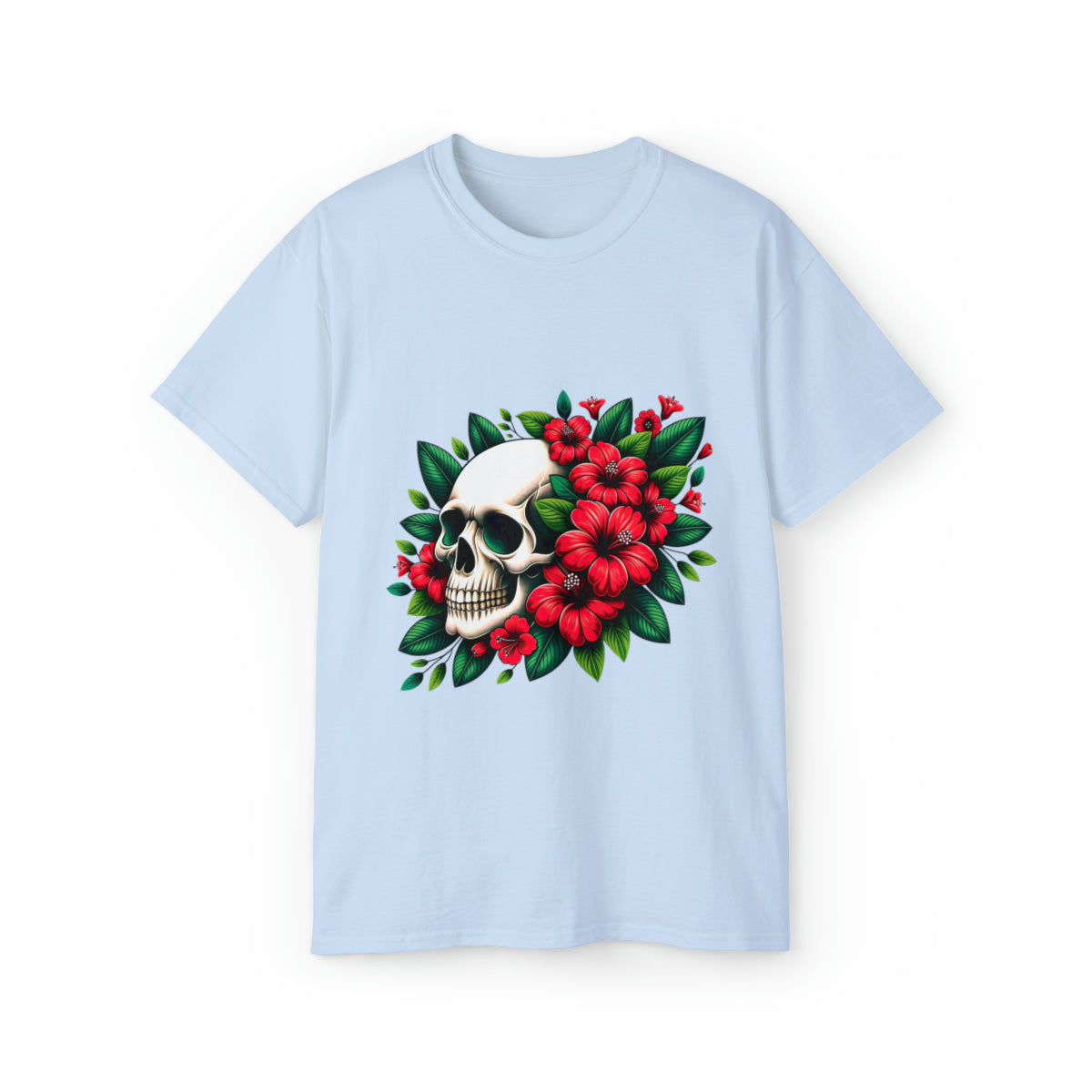 Flower Skull T-Shirt - Light Blue, XL image